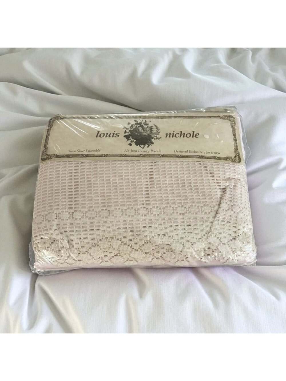 Vintage 90s Louis Nichole Lace Bed Twin Sheet Set Ensemble Shabby Chic Girl